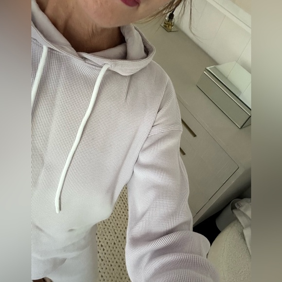 Lilac pastel waffle cotton hoodie & jogger lounge wear matching set - Picture 10 of 14